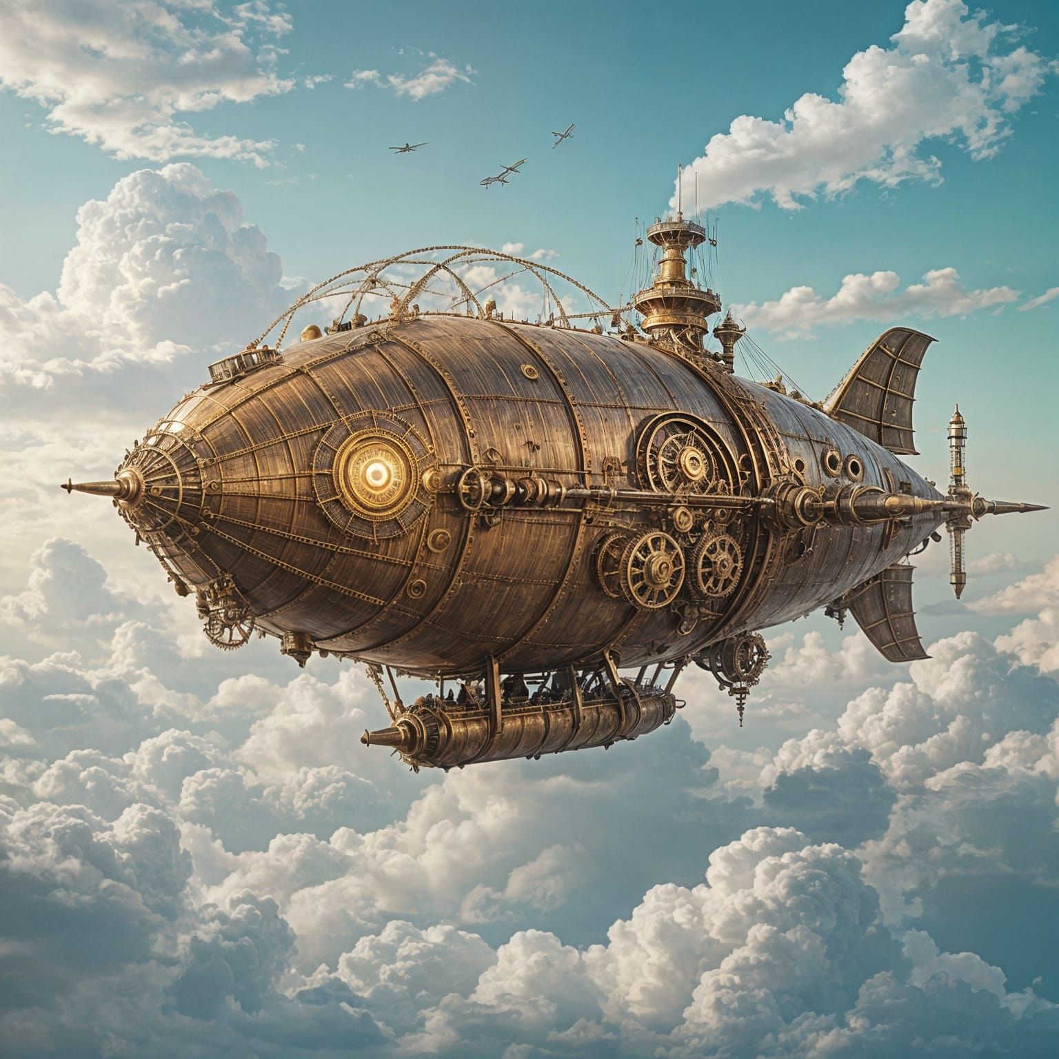 Steampunk Dragon Airship Soaring Through Clouds