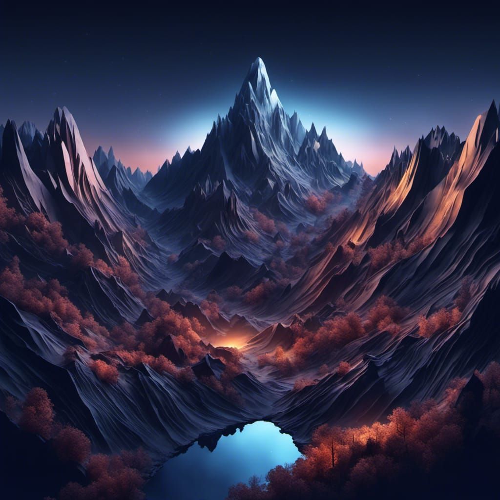Enchanted Midnight Mountain Landscape in 3D