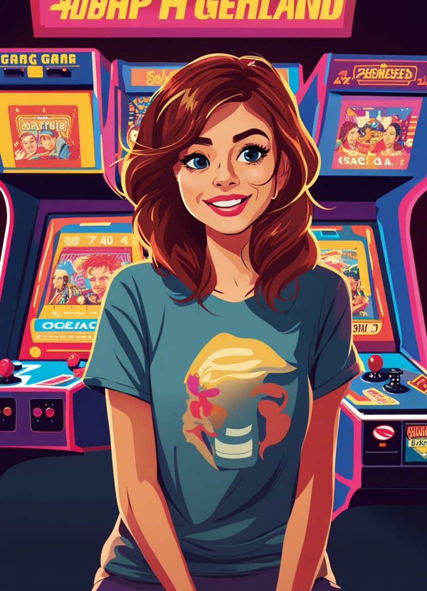 Happy Gamer Girl in Modern Cartoon Illustration