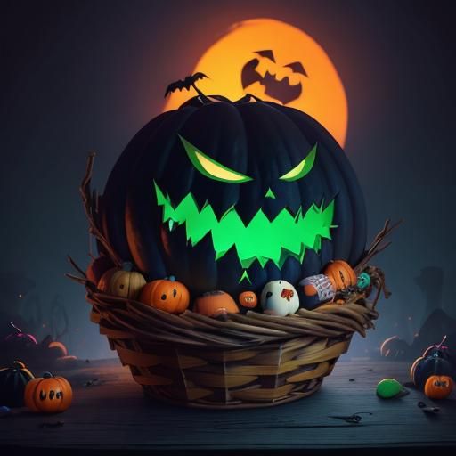 Angry Egg Trick or Treat in Dark Fantasy Style
