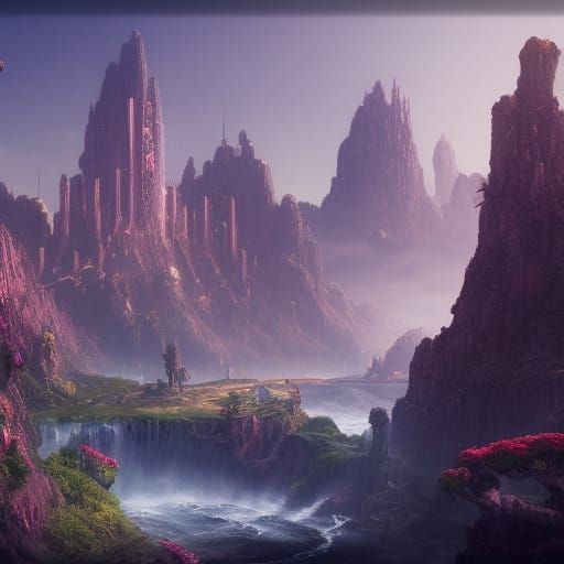 Fantastical Elysium Landscape in Detailed Matte Painting