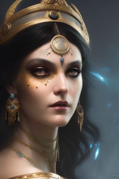 Shadow Goddess with Glowing Eyes: Fantasy Art
