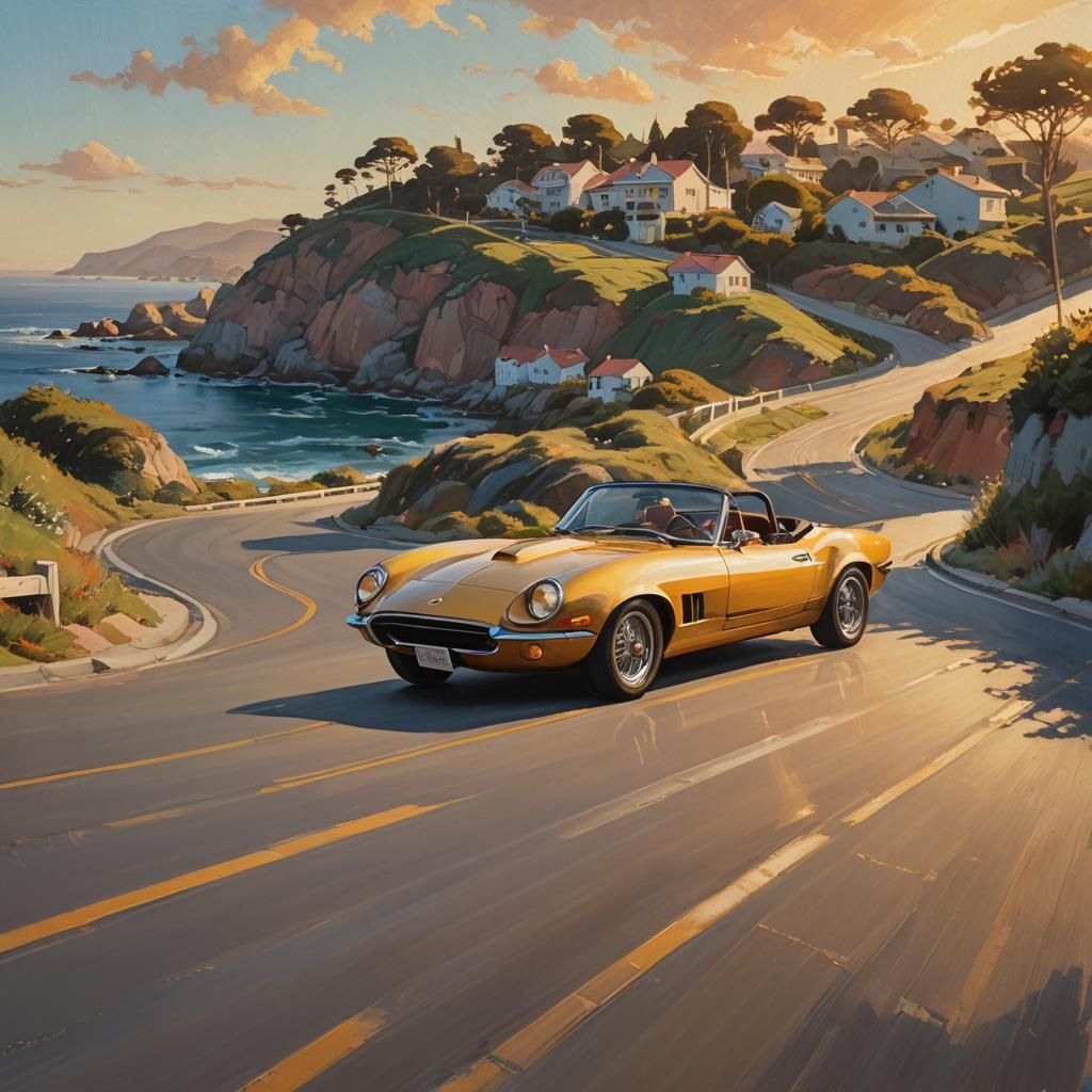 Coastal Roadster in Oil Painting Style