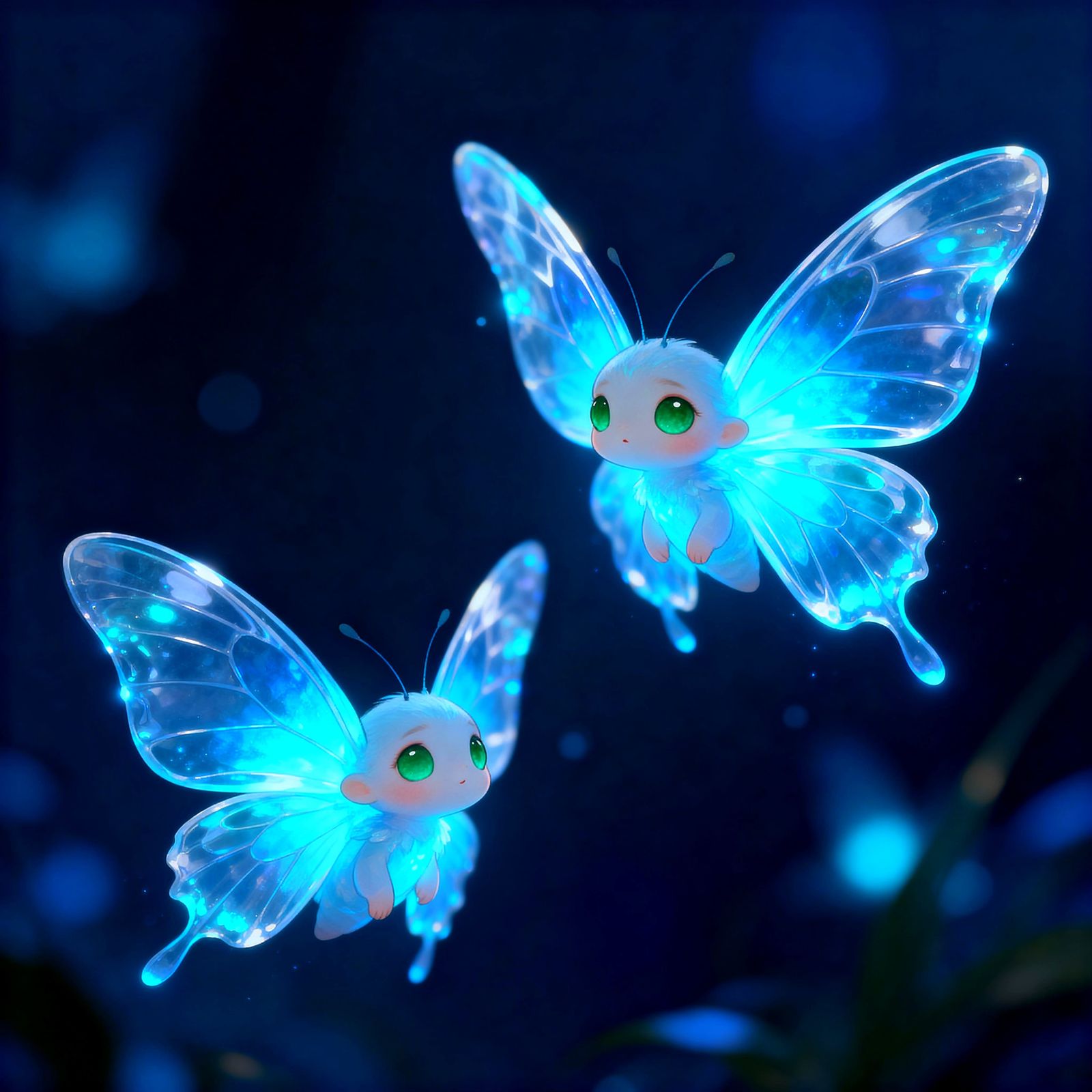 Bioluminescent Baby Butterflies with Jade Eyes