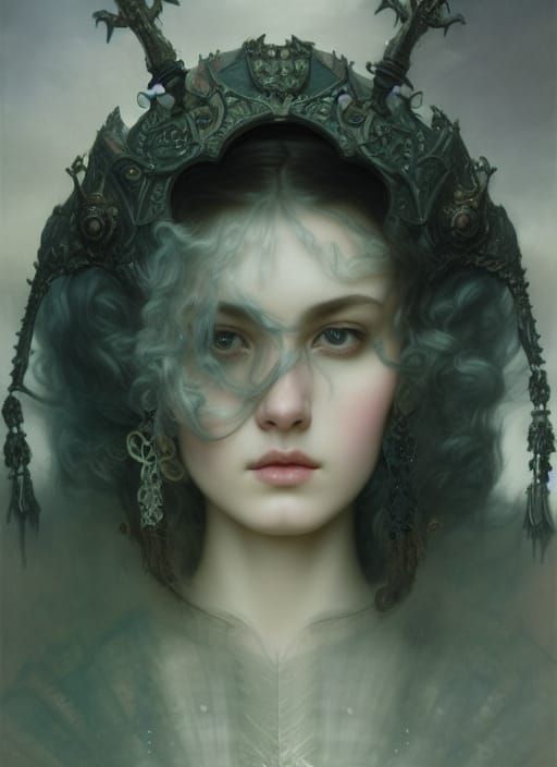 Smoky Quartz Portrait in Pre-Raphaelite Style