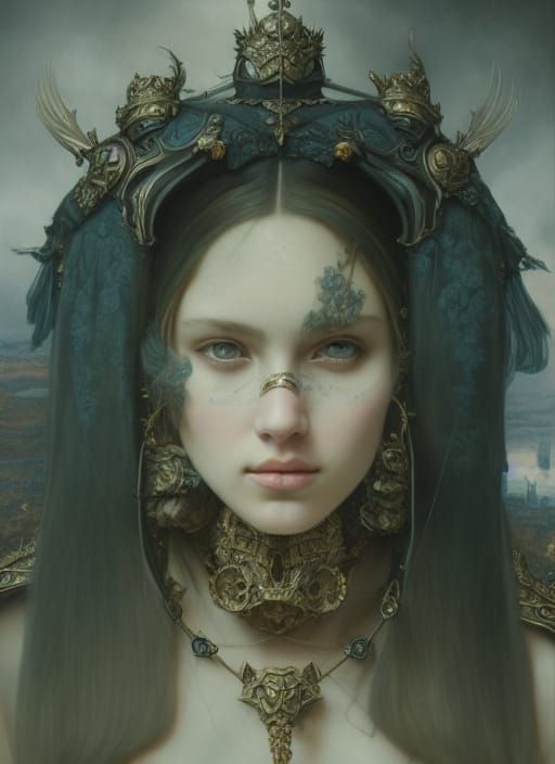 Ornate Portrait of Woman in Smoky Quartz Armor
