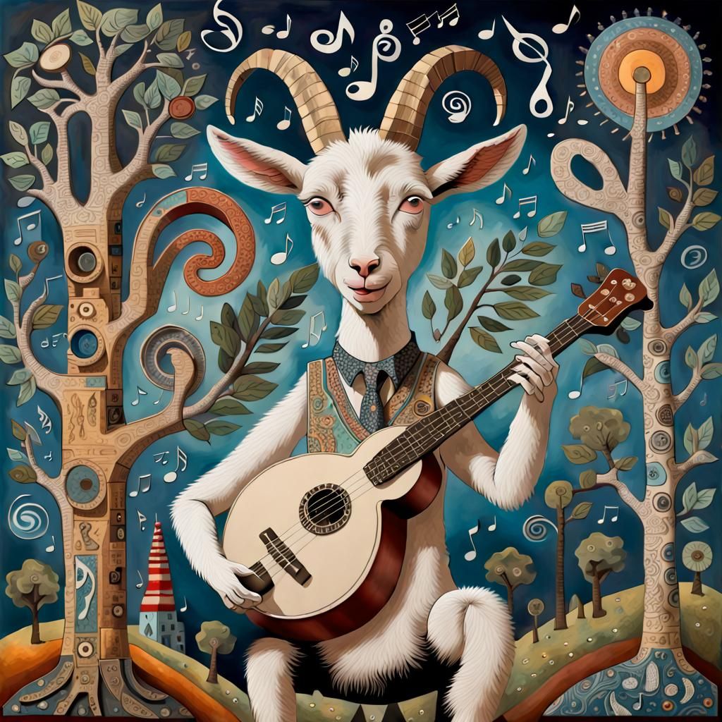 Goat Plays Banjo: Whimsical 3D Folk Art
