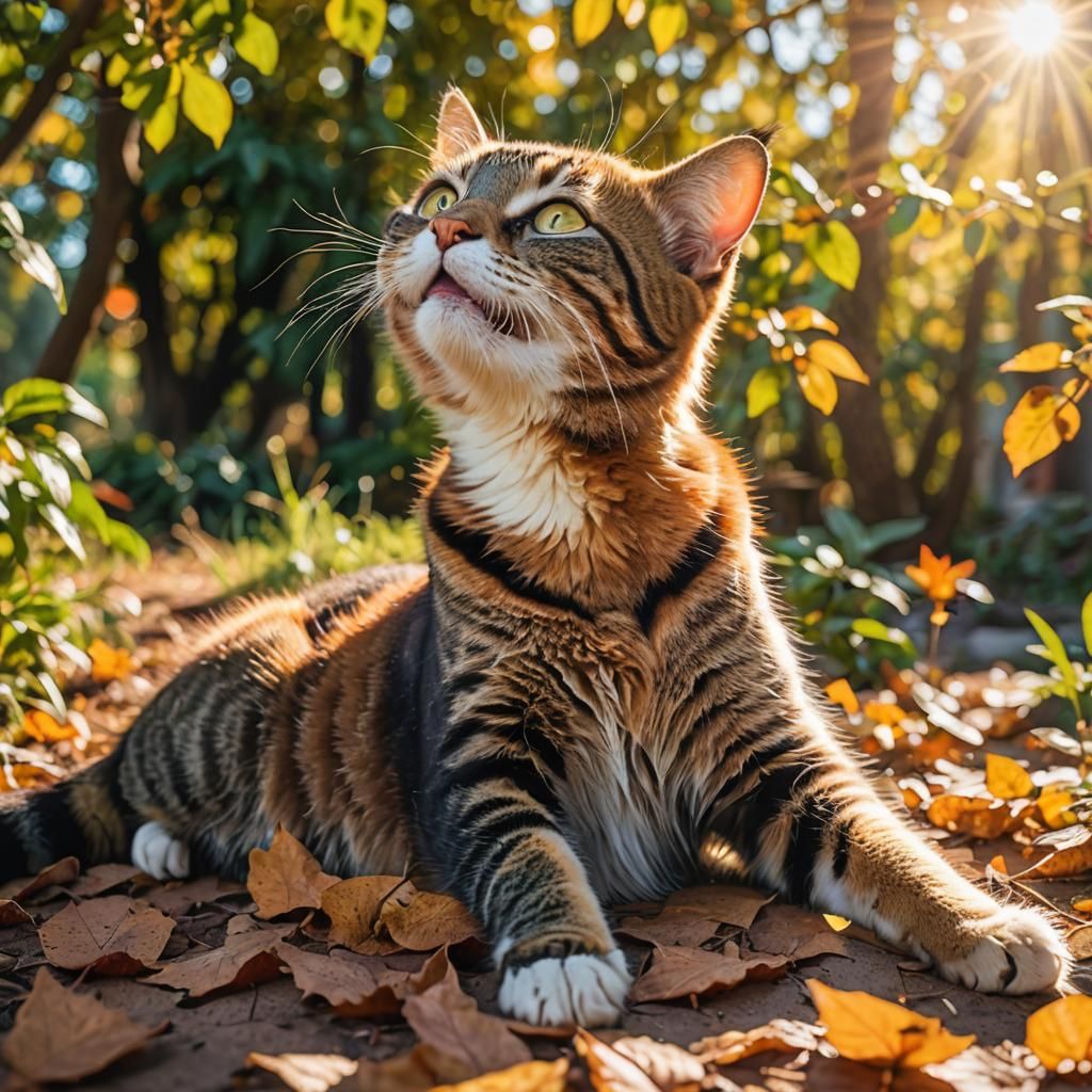 Happy Cat Basking in Sunlight: Fauvist Wildlife Photography