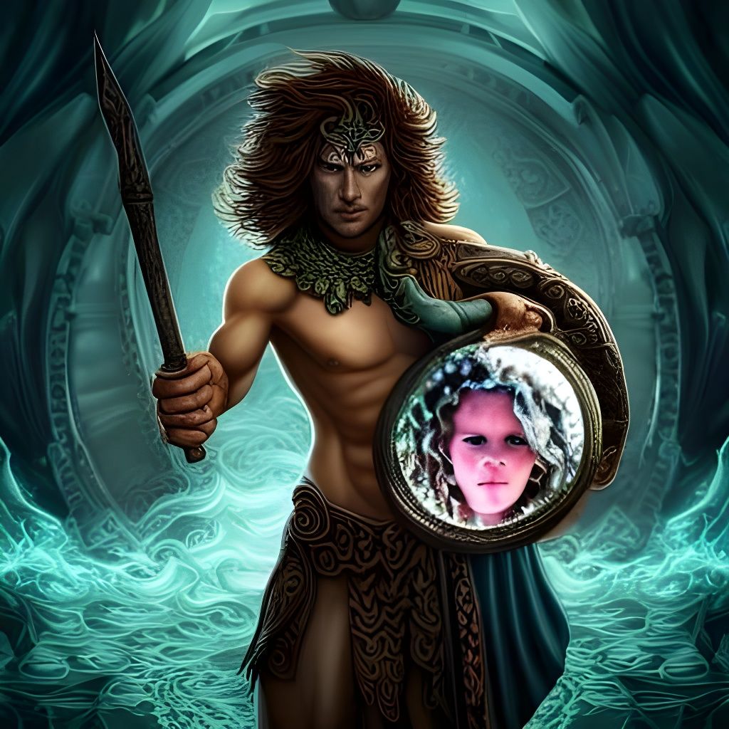 perseus with shield and reflection of medusa