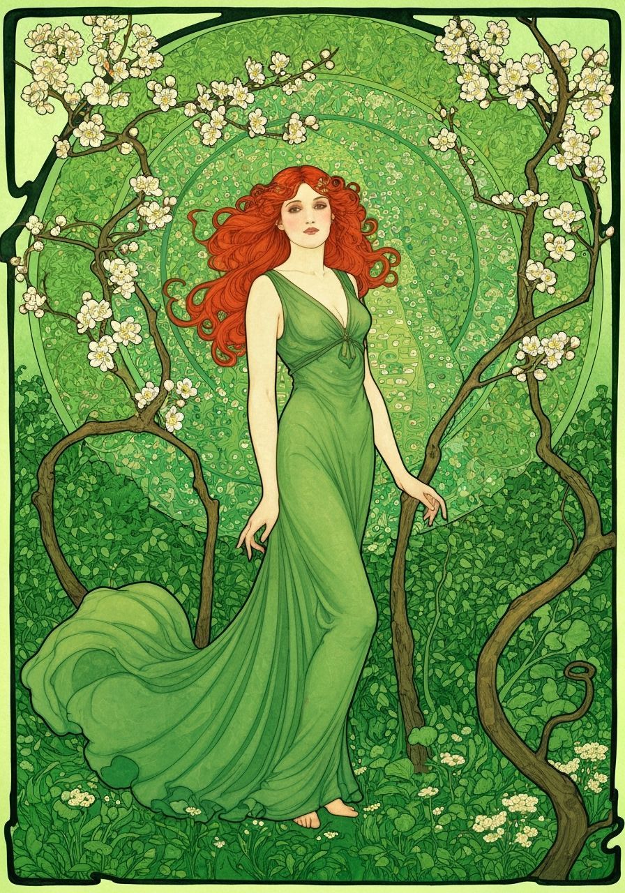 Art Nouveau Woman in Lush Garden