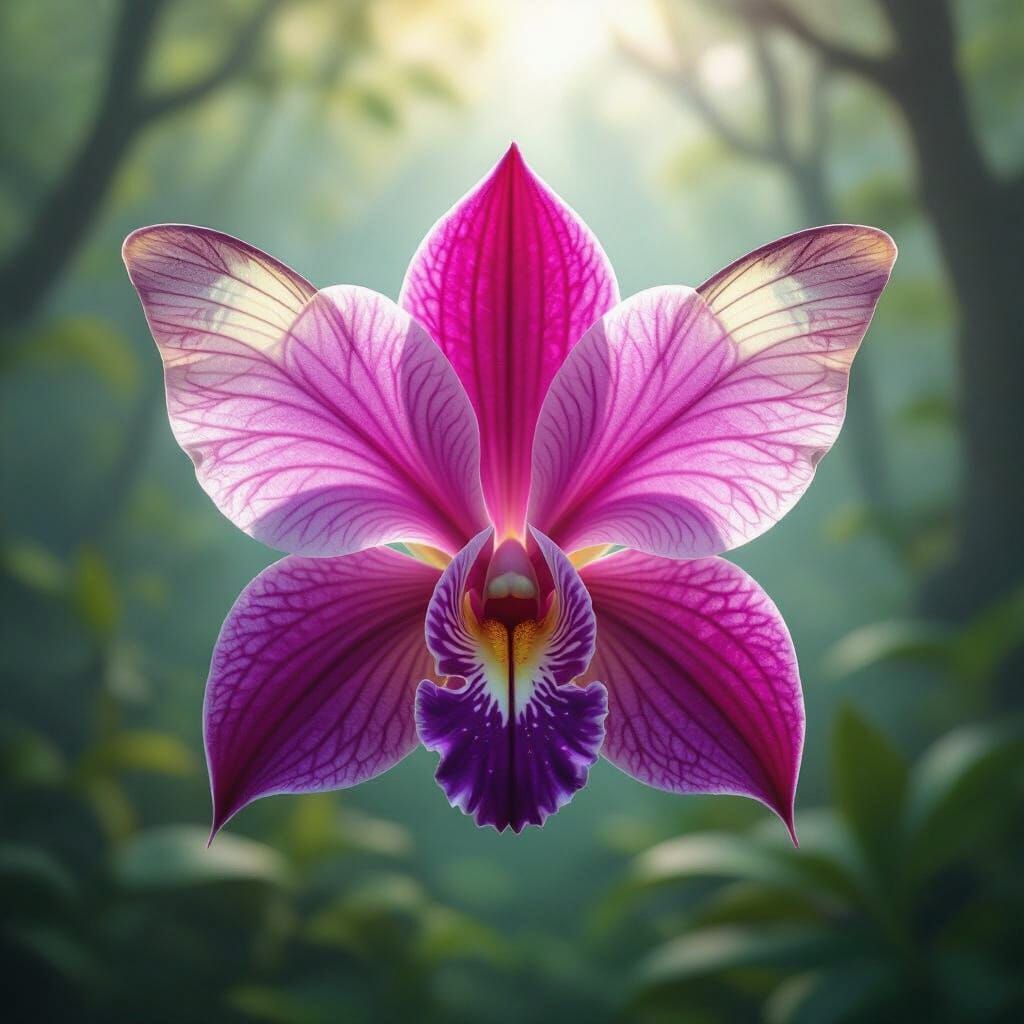 Ethereal Butterfly-Orchid Hybrid in Enchanted Forest