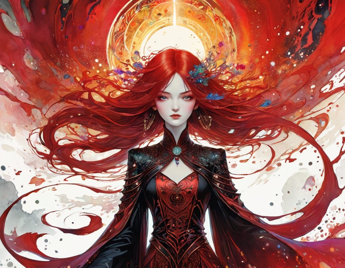 Red Sorceress Emitting Magical Light