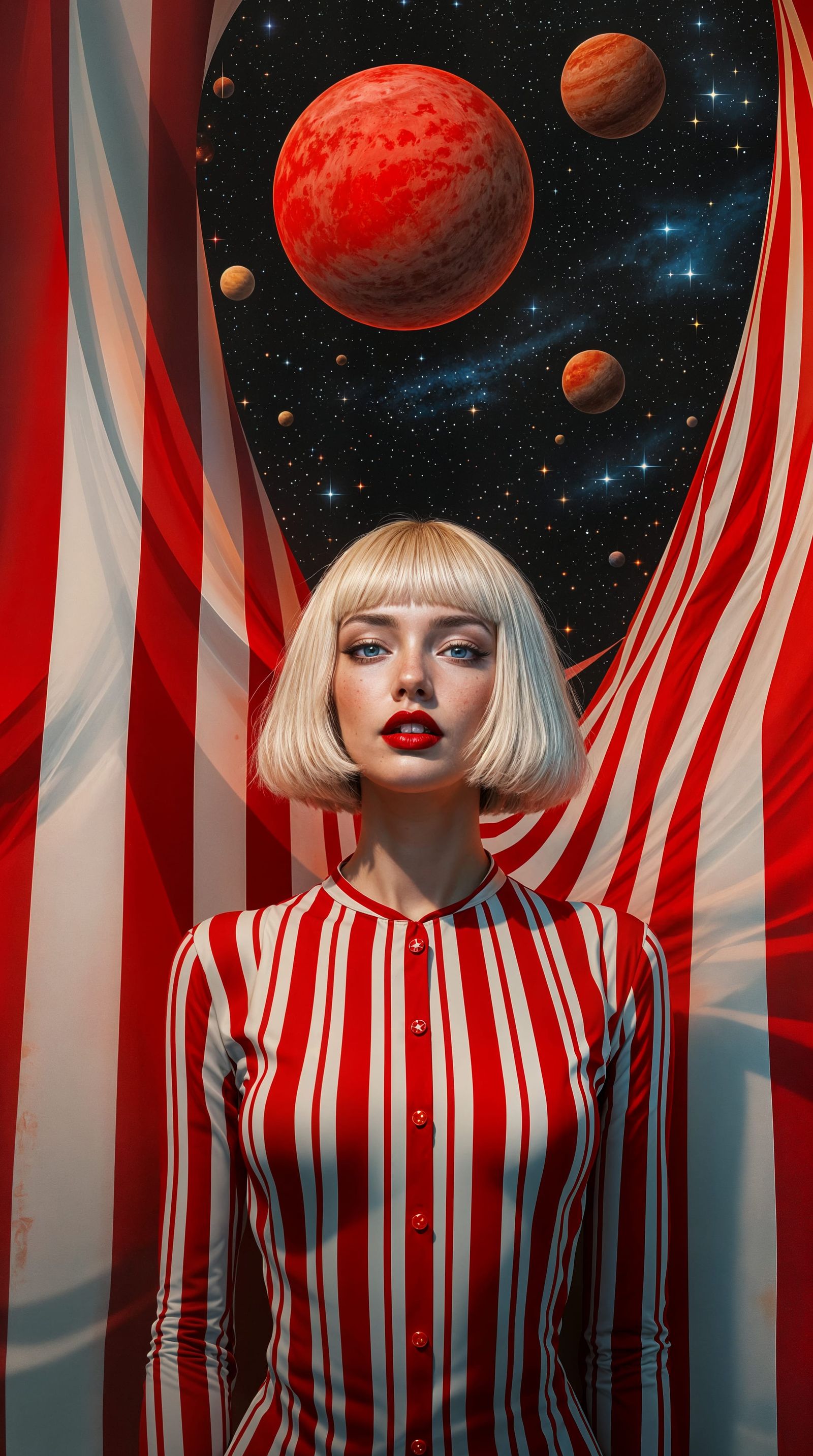 Hyper-Realistic Portrait in a Cosmic Carnival Setting