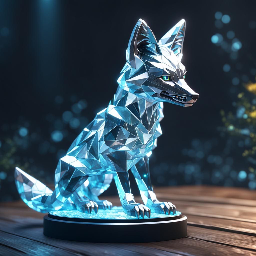 Diamond Glass Fox Sculpture in 3D