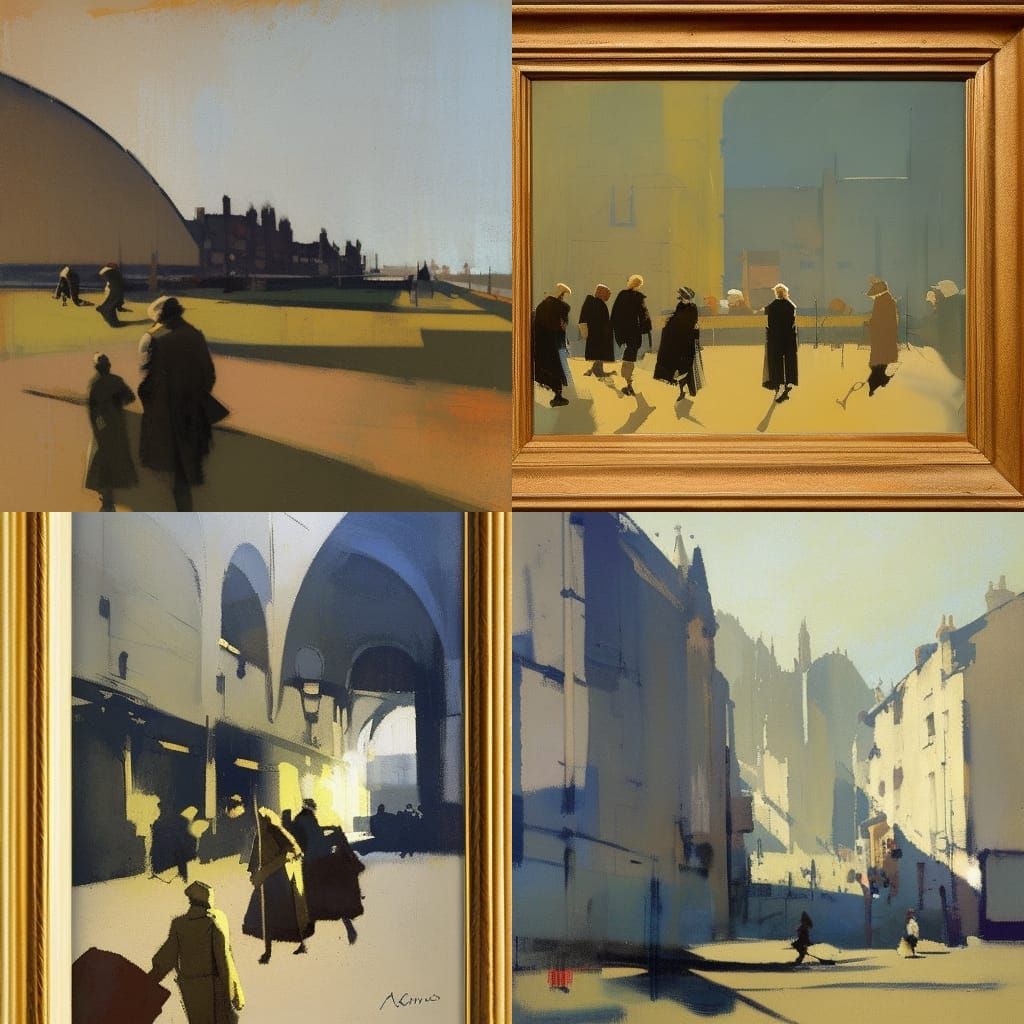 Pastoral Scene in Folk Art Style