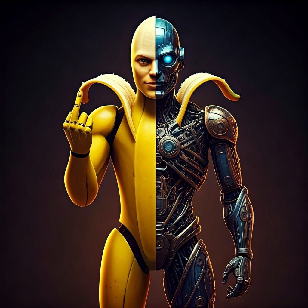 Humanoid Banana Hybrid Defies Convention in Vibrant, Cyberpu...