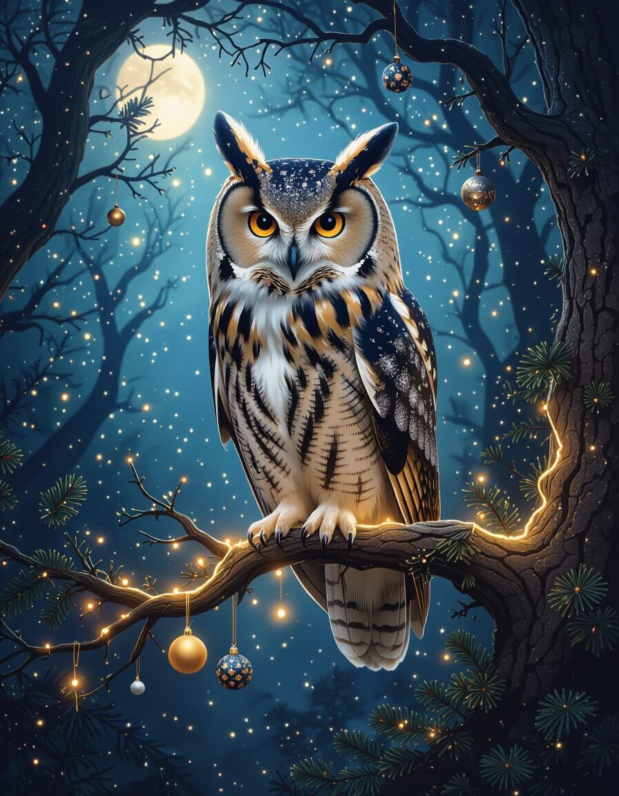 Majestic Starry Owl in Enchanted Forest