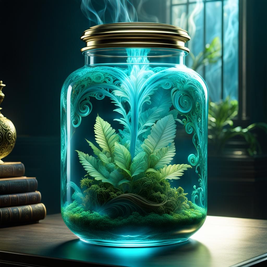 Miniature Atlantis in Glass Jar, CGI Visual Art