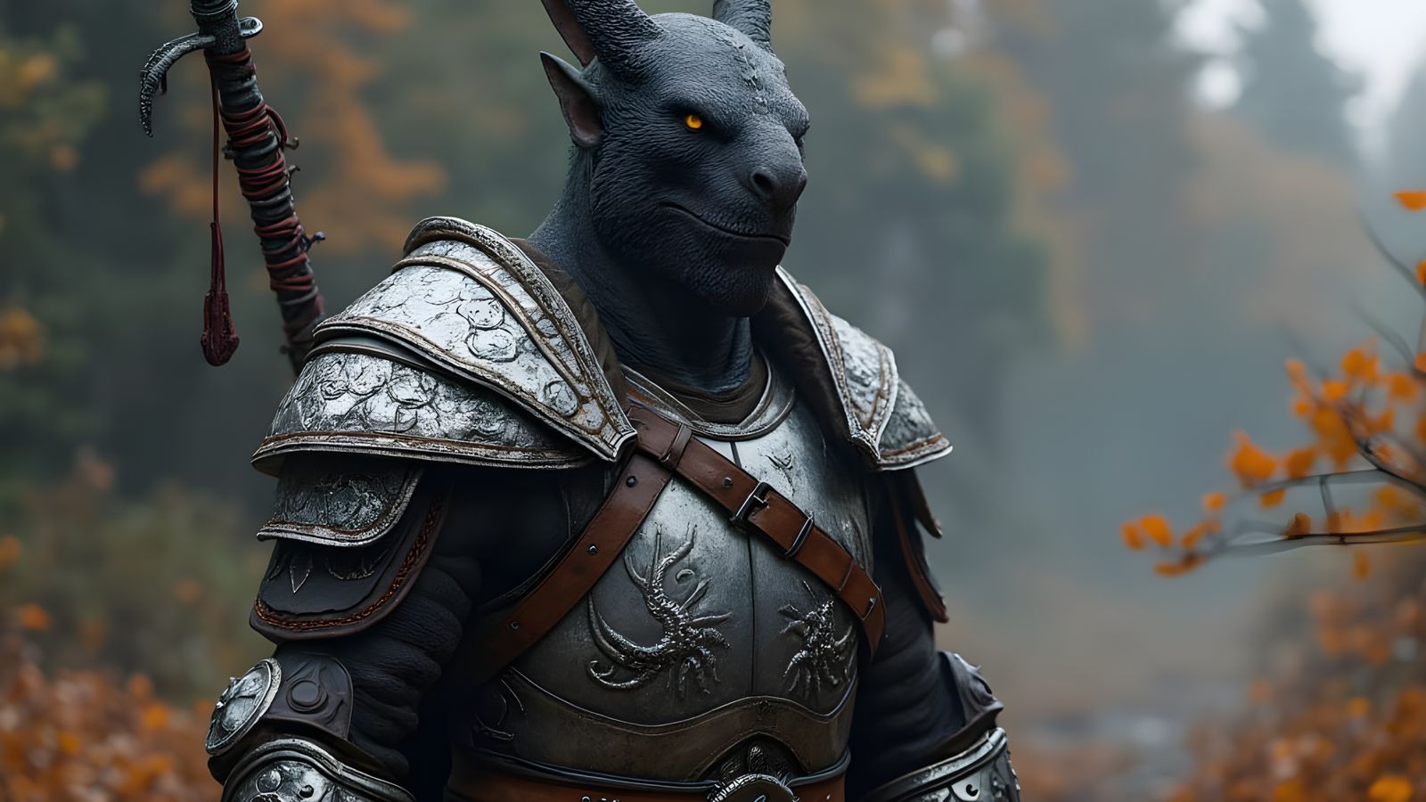 Dark-Skinned Dragonborn Warrior in High-Fantasy Environment