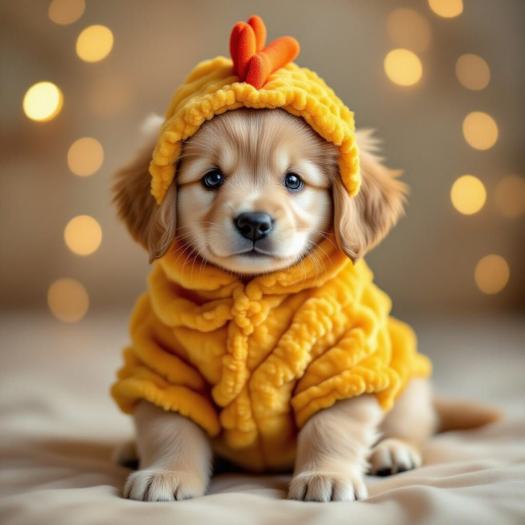 Adorable Puppy in Chicken Nugget Costume as Digital Painting