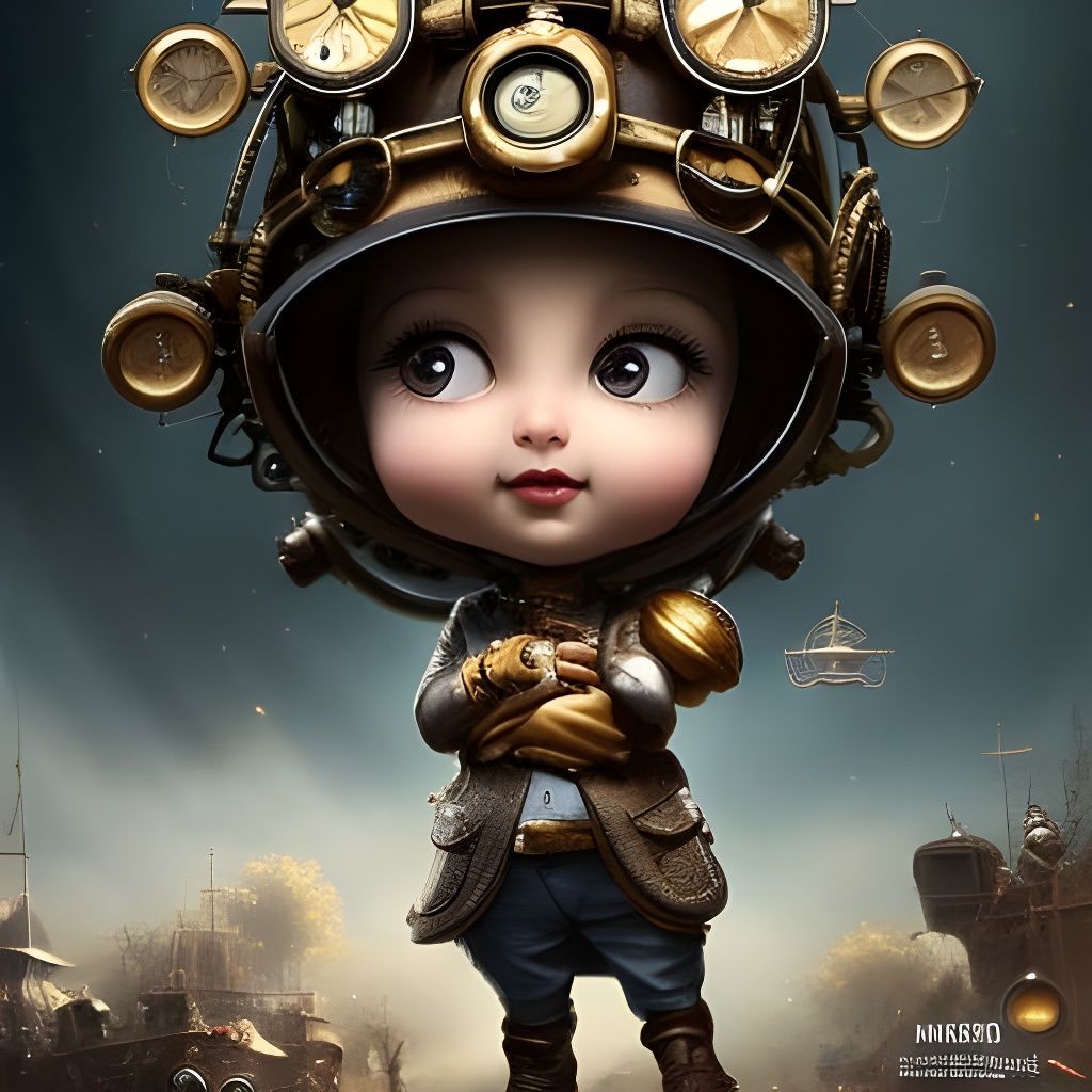 Chibi Toddler Portrait in Steampunk Fantasy Style
