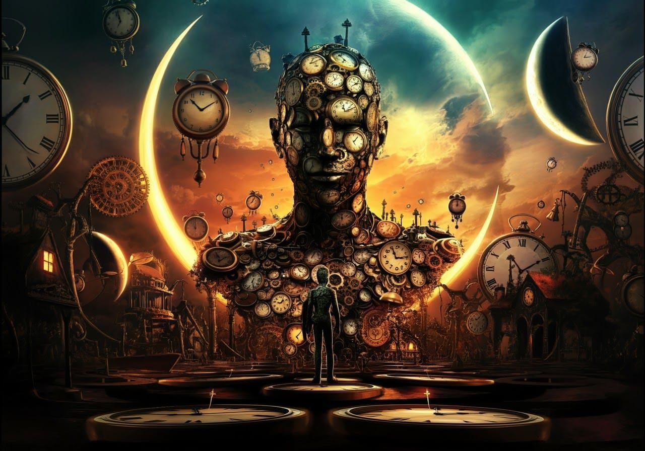 Clockwork Humanoid in Surreal Steampunk Wonderland