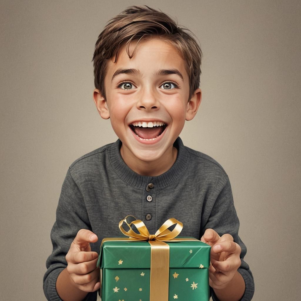 Surprised Boy Opening a Gift with Joy