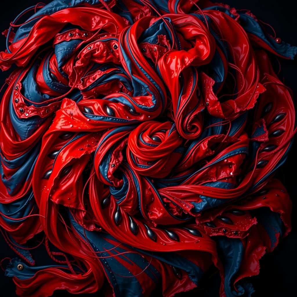 Abstract Swirling Red Forms in Dynamic Motion