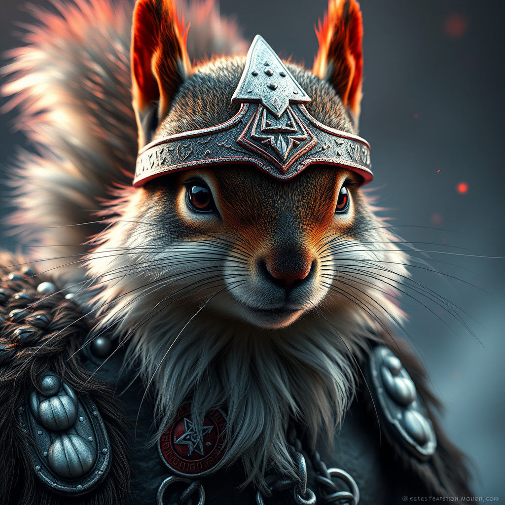 Squirrel Viking Hybrid in Hyperrealistic Style