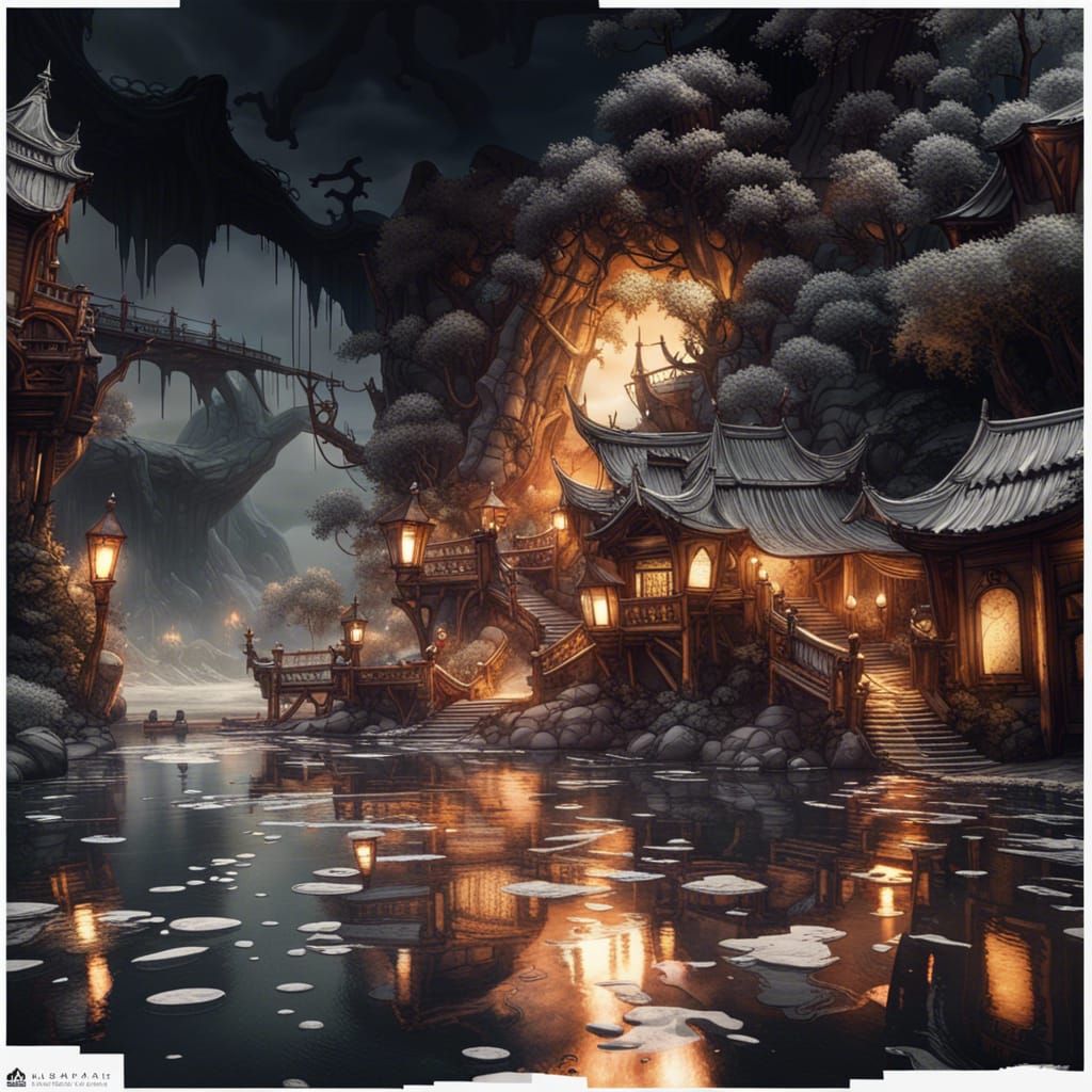 Detailed Black and White Ink Fantasy Art