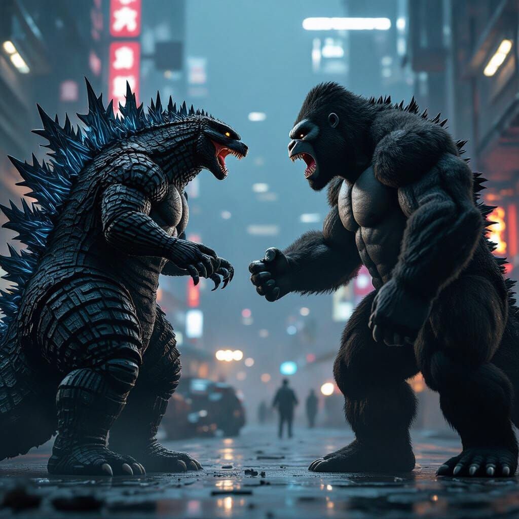 Godzilla and King Kong Clash in Sci-Fi Setting