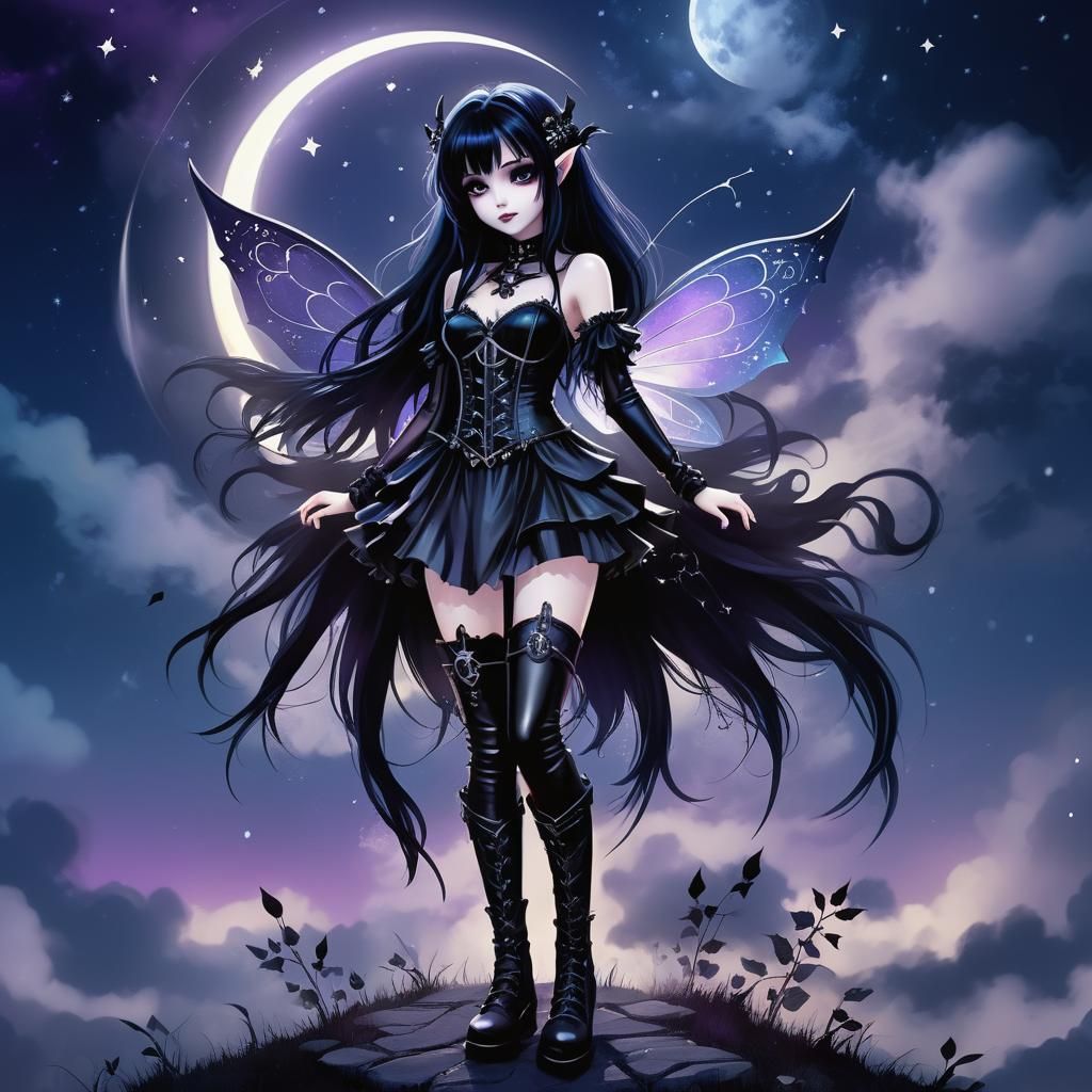 Gothic Fairy in Moonlight: Vibrant 3D Anime Art