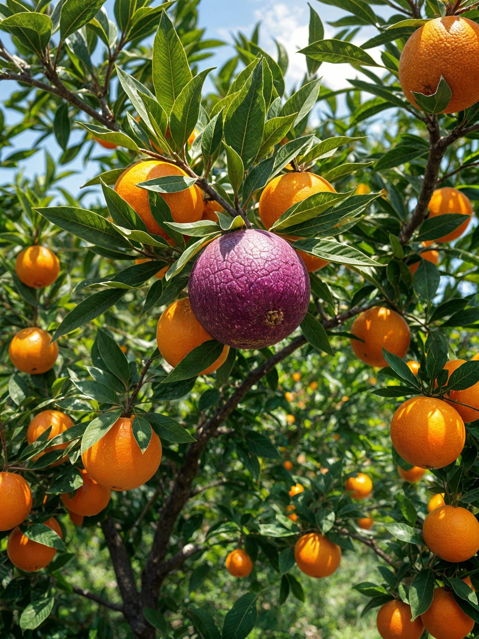 Vibrant Hyperrealistic Orange Grove in Stunning Sunset Light