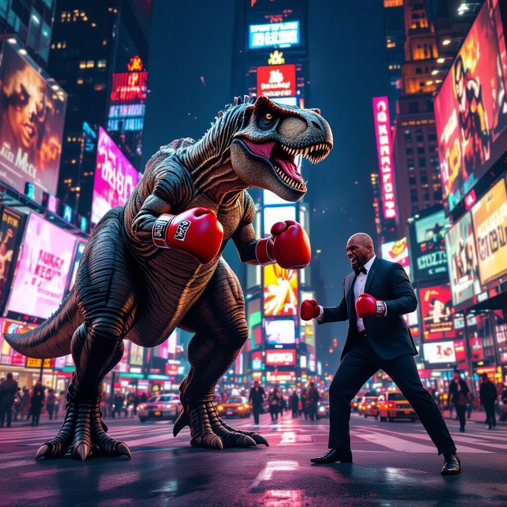 T-Rex vs Mike Tyson Boxing in Times Square