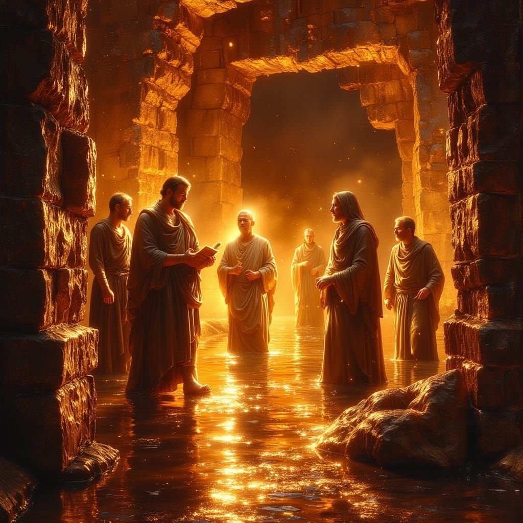Three Biblical Men Amidst Fiery Furnace