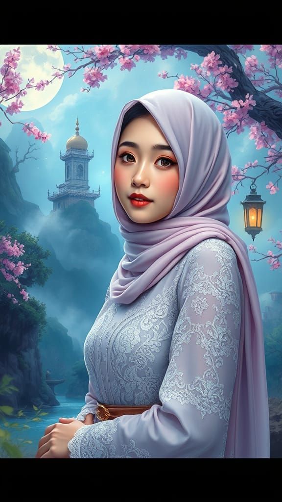 Ethereal Korean Beauty in Hyperdetailed Misty Landscape