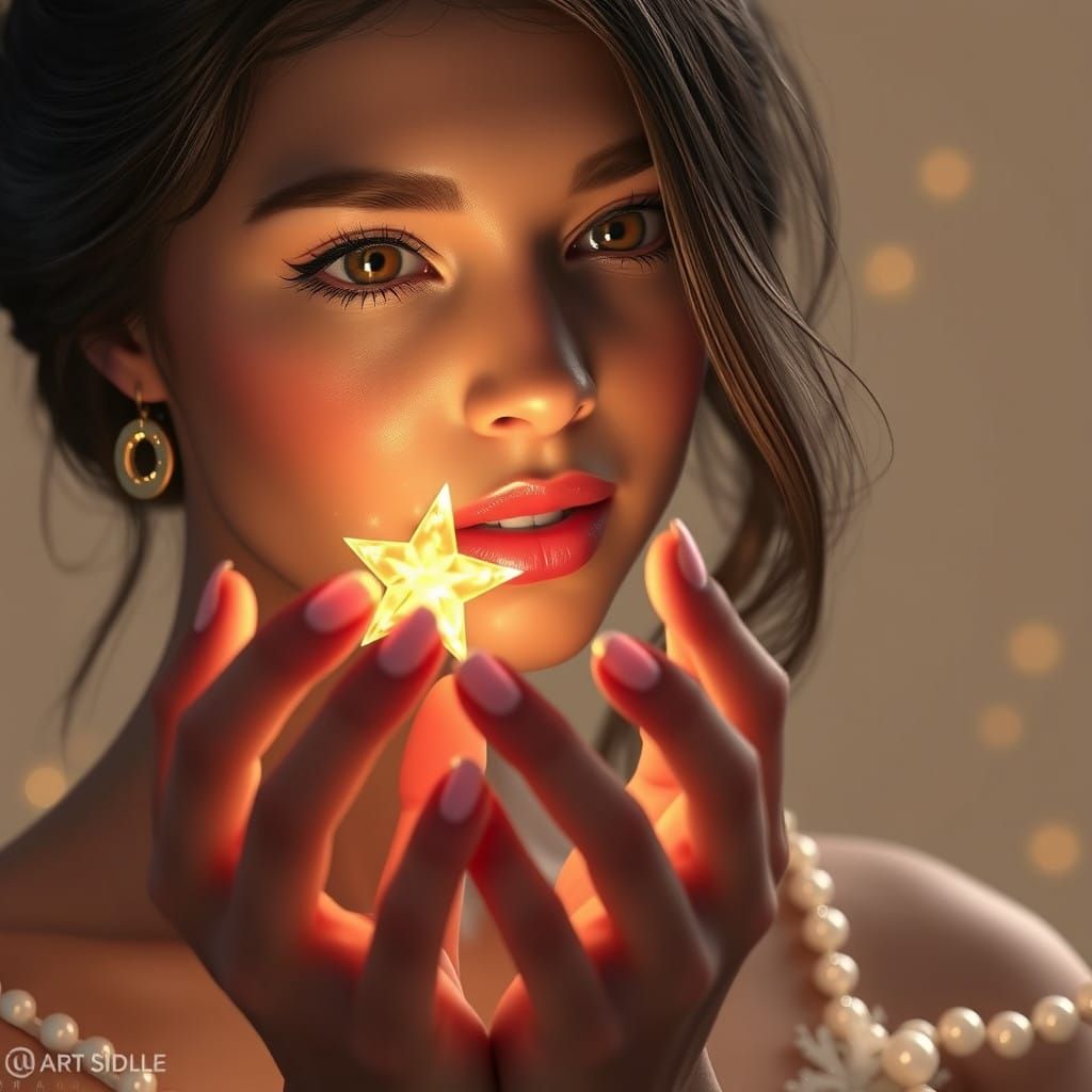 Enchanted Beauty Contemplates a Celestial Treasure