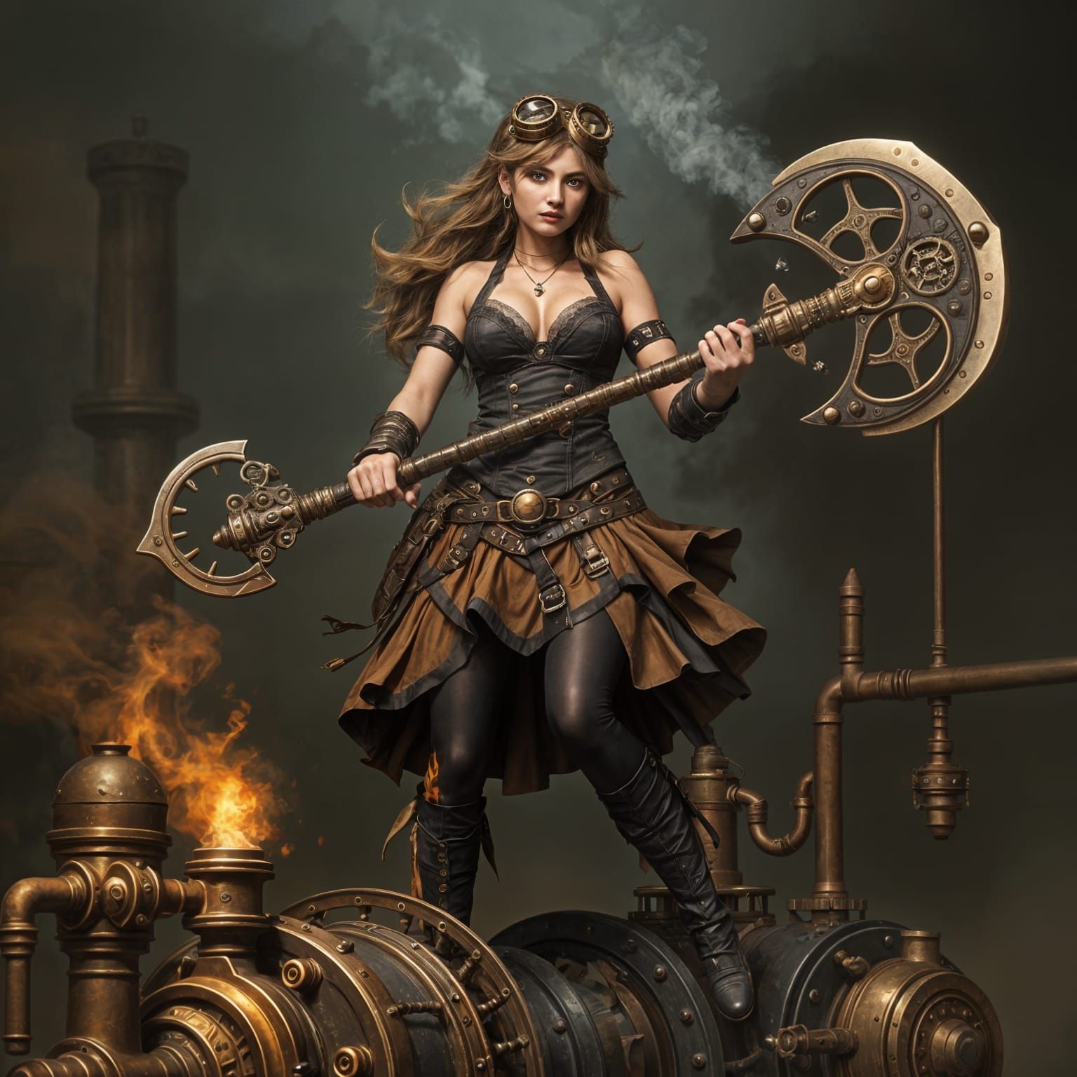 Steampunk Warrior Unleashes Fierce Fury with Massive Axe