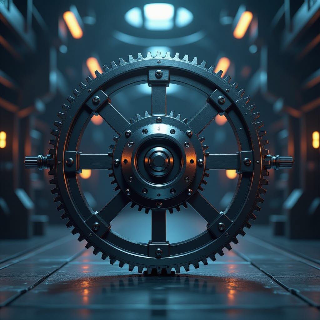 Intricate Metal Gears in Sci-Fi Style