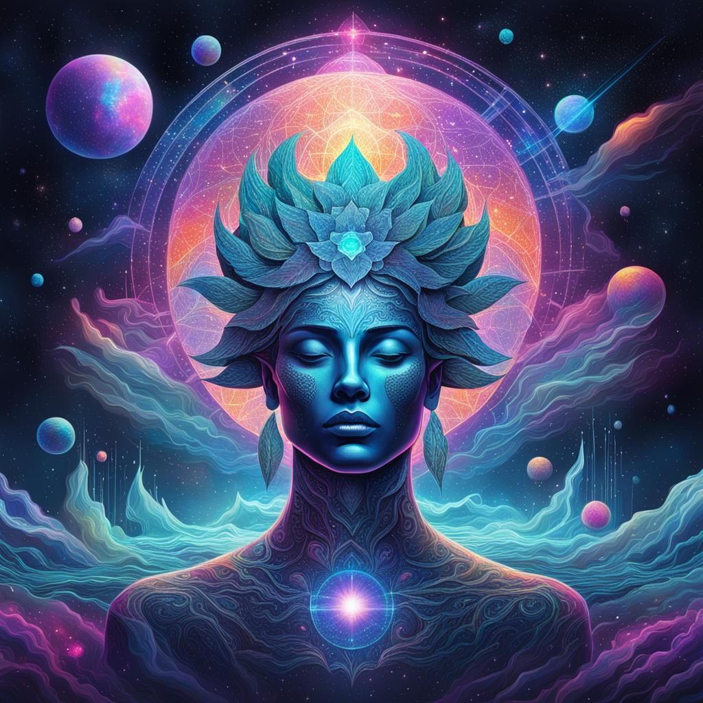 Cosmic Astral Illustration in Holographic Mixed Media