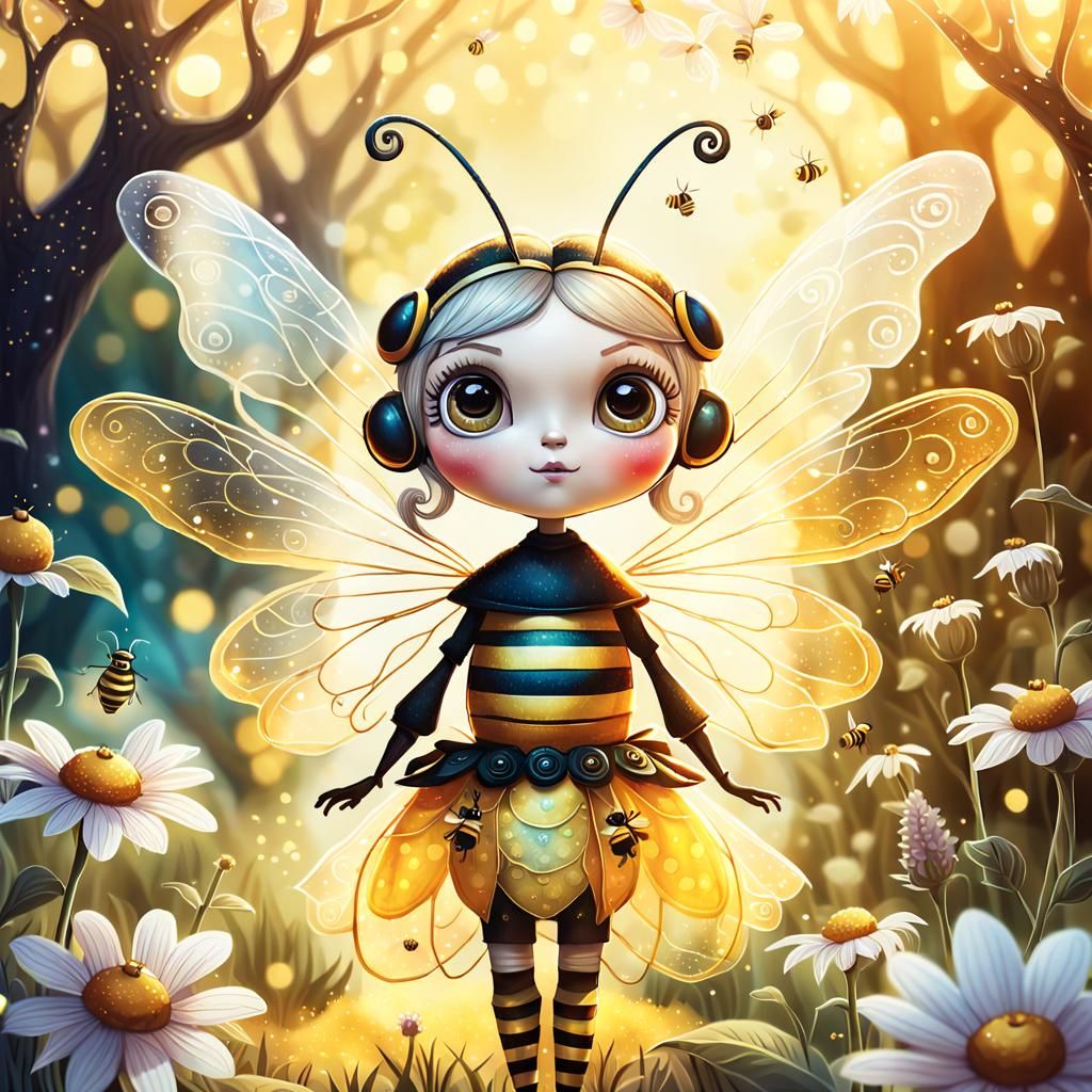 Fairy in Bee Costume in Whimsical Garden