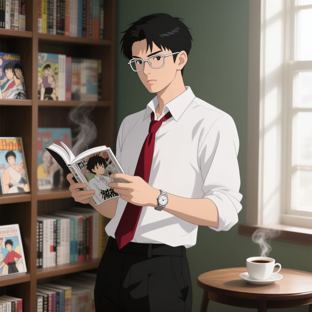 Ghibli-Style Portrait of a Manga Reader