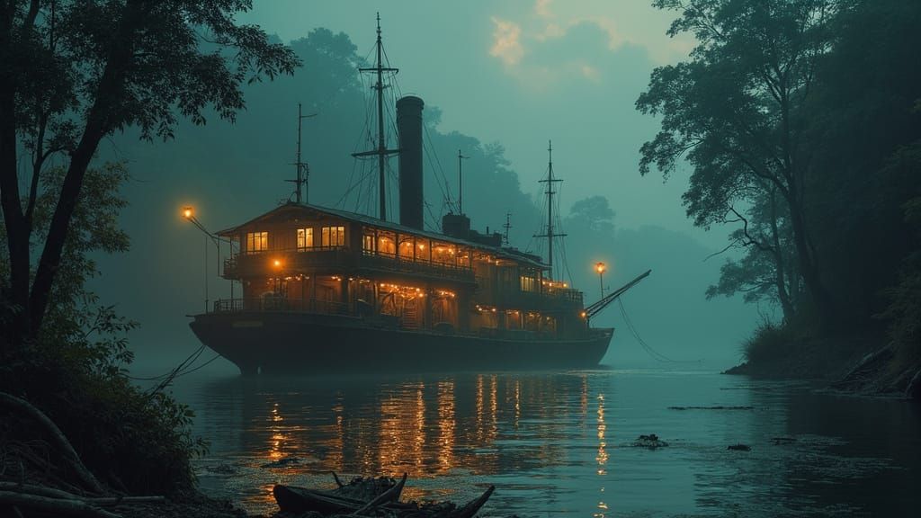 Ancient Flat-Bottomed Tow with Barges