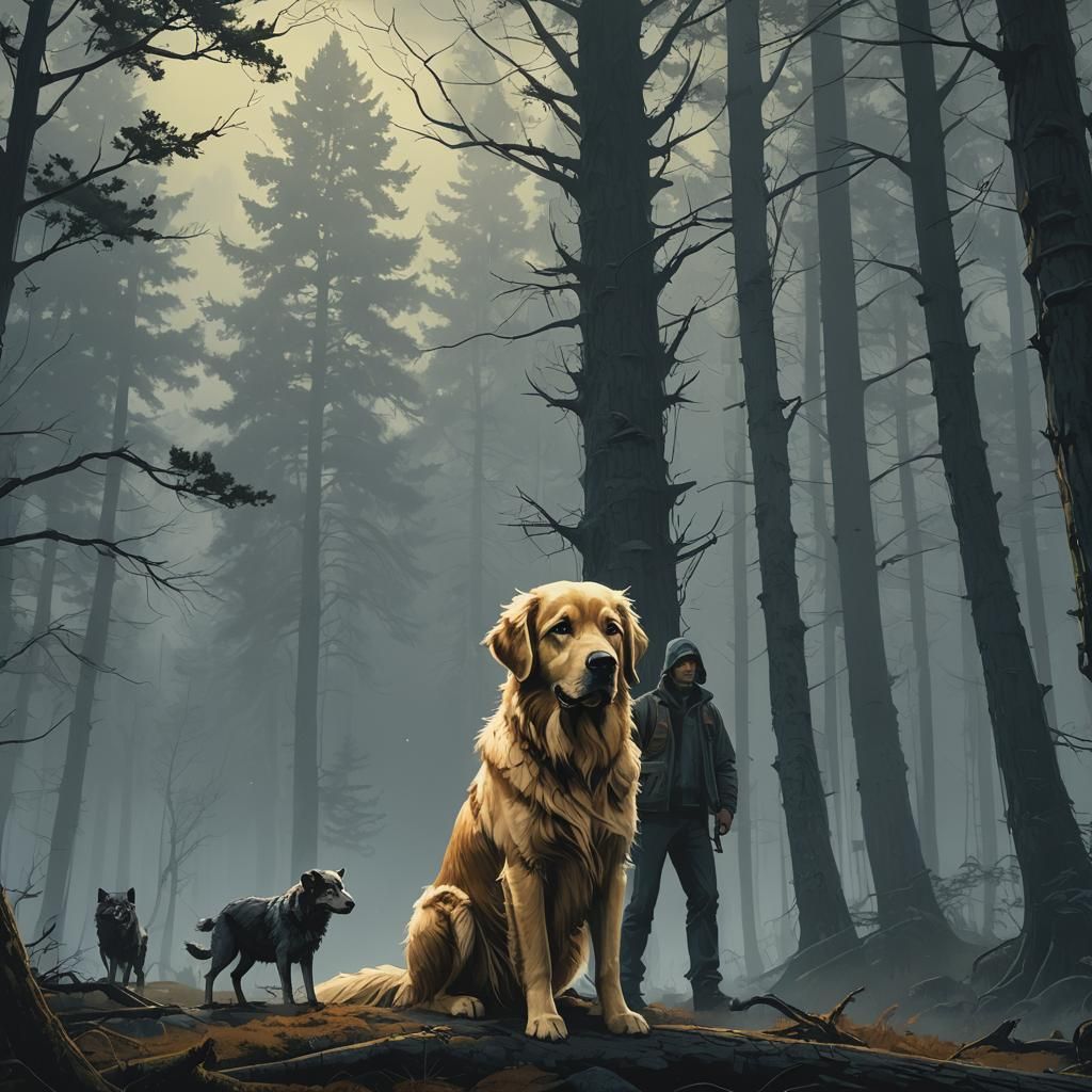 Golden Retriever Puppy Protection in Ominous Forest