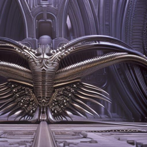 Giger inspired infrastructures on an alien planet