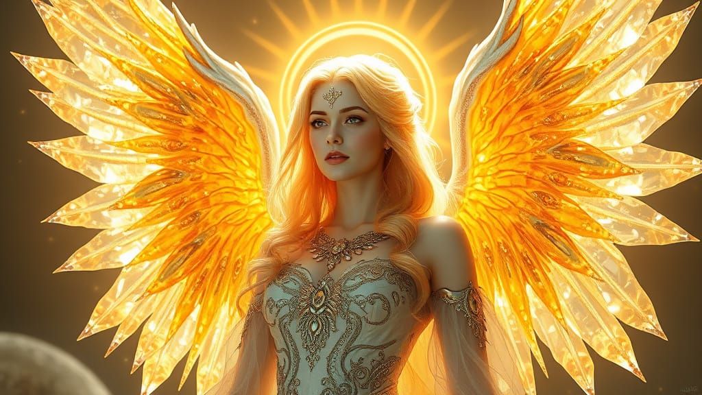 Radiant Angelic Being with Crystal Hair and Wings