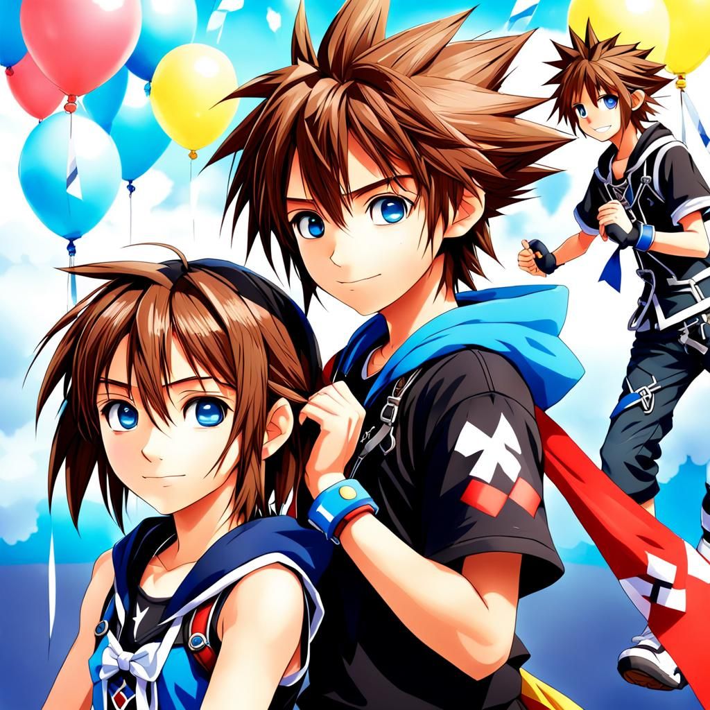 Anime Style Kingdom Hearts Characters: Sora and Female Sky
