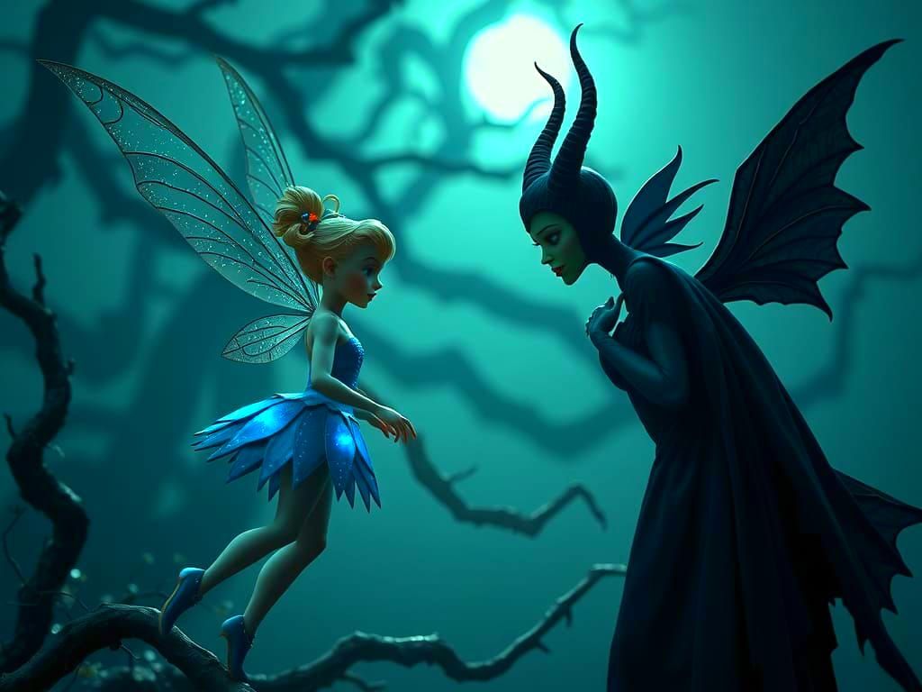 Tinkerbell and Maleficent Face-Off in Hyperrealistic Detail
