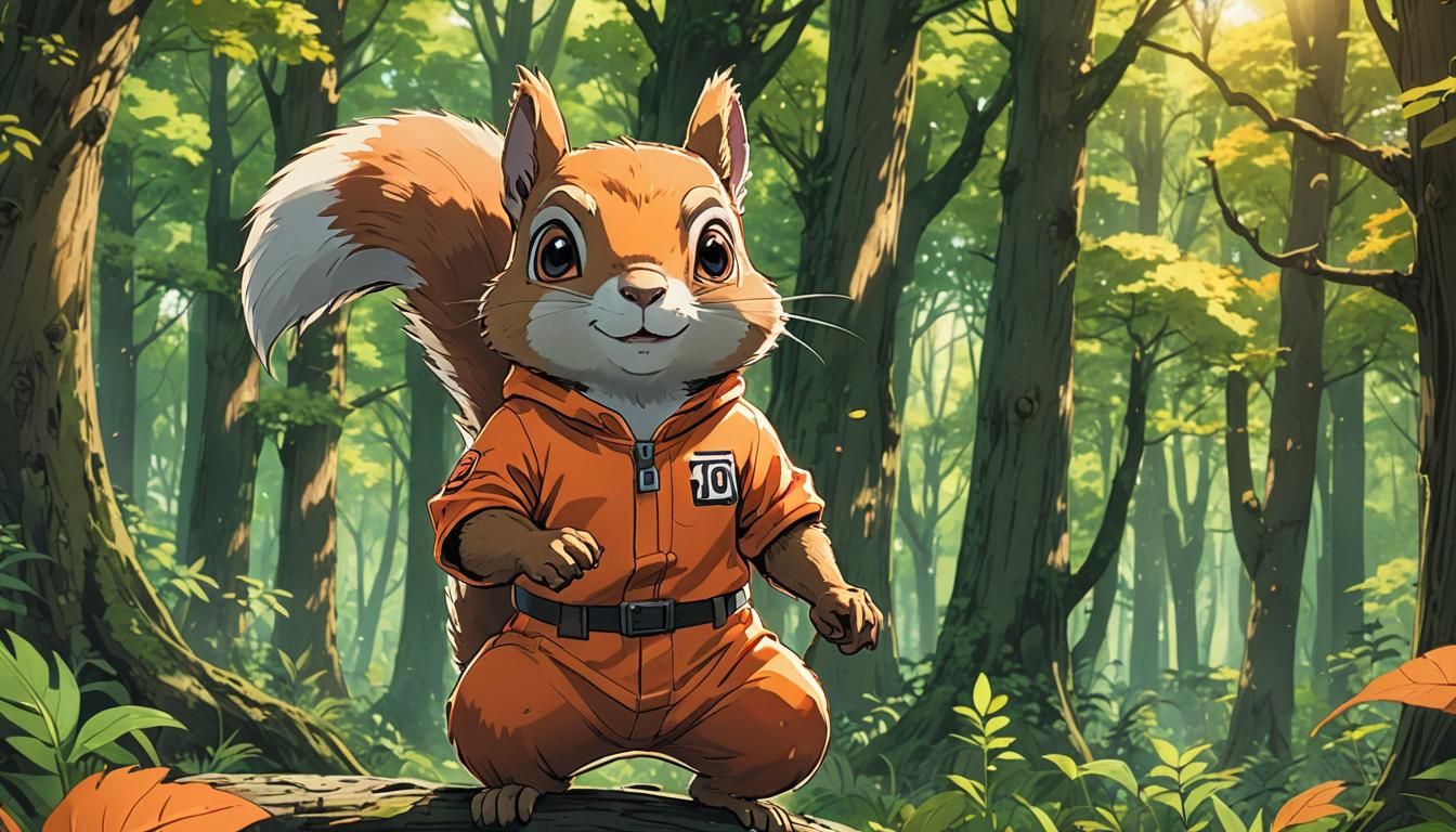 Anime Squirrel Character in Forest, Manga Style