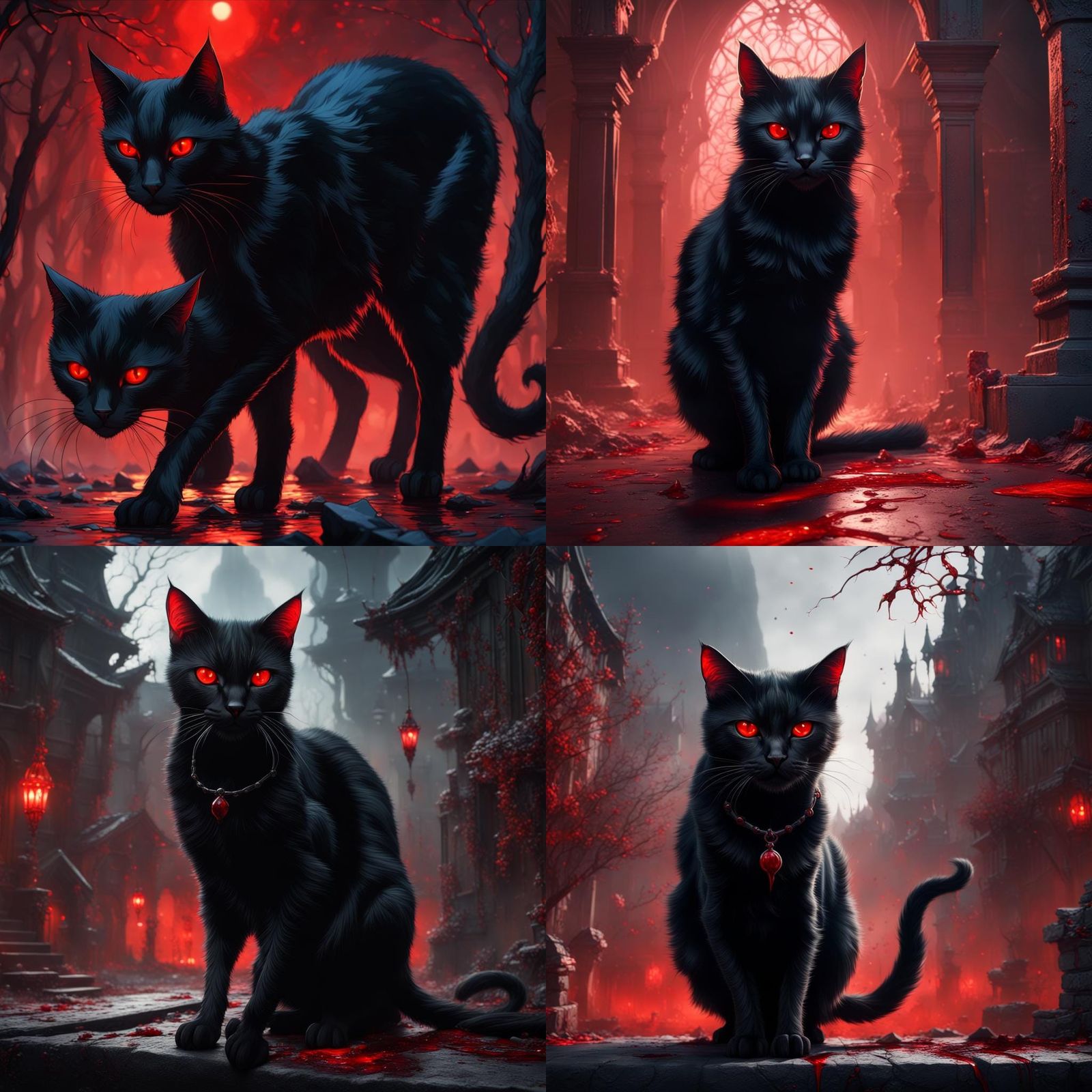 Black Cat with Red Eyes: Fantasy Concept Art
